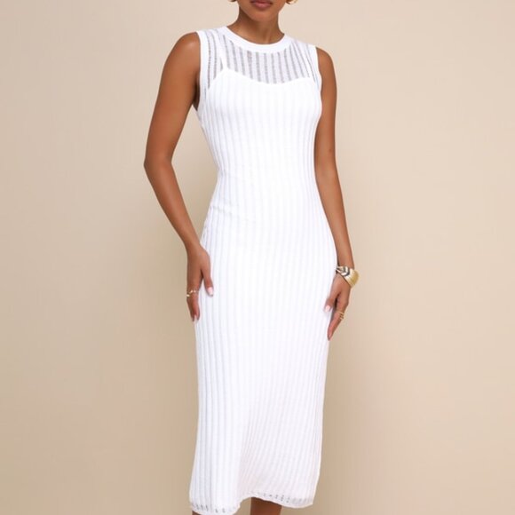 Lulus Dresses & Skirts - Lulus Effortlessly Sultry White Ribbed Knit Bodycon Midi Dress - Size L